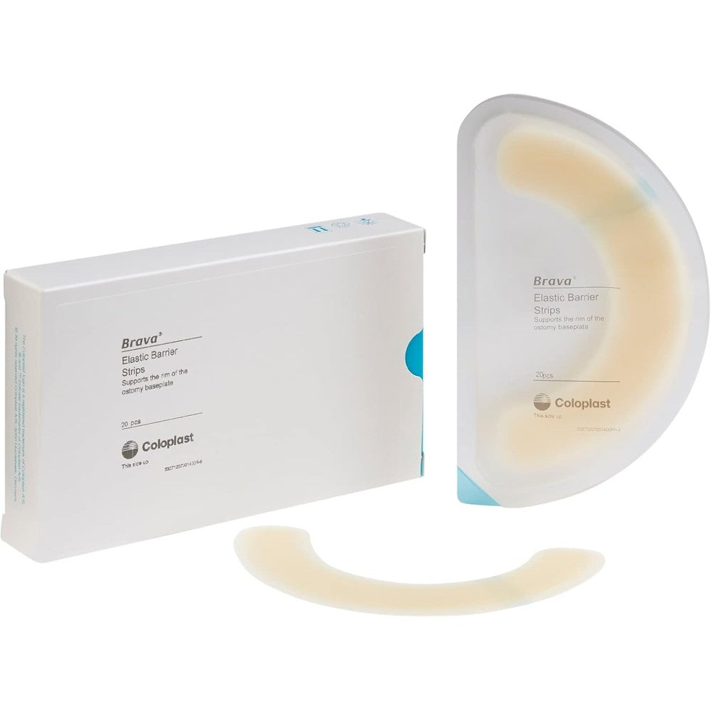 Coloplast Brava 120700 Elastic Barrier Strips retail packaging box front view showing medical ostomy tape
