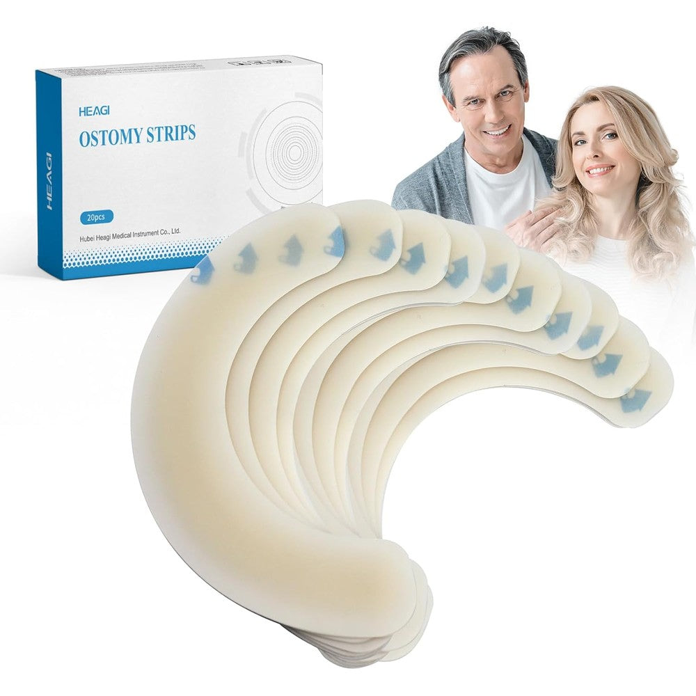 Heagimed Elastic Ostomy Barrier Strips pack of twenty front view for stoma care.