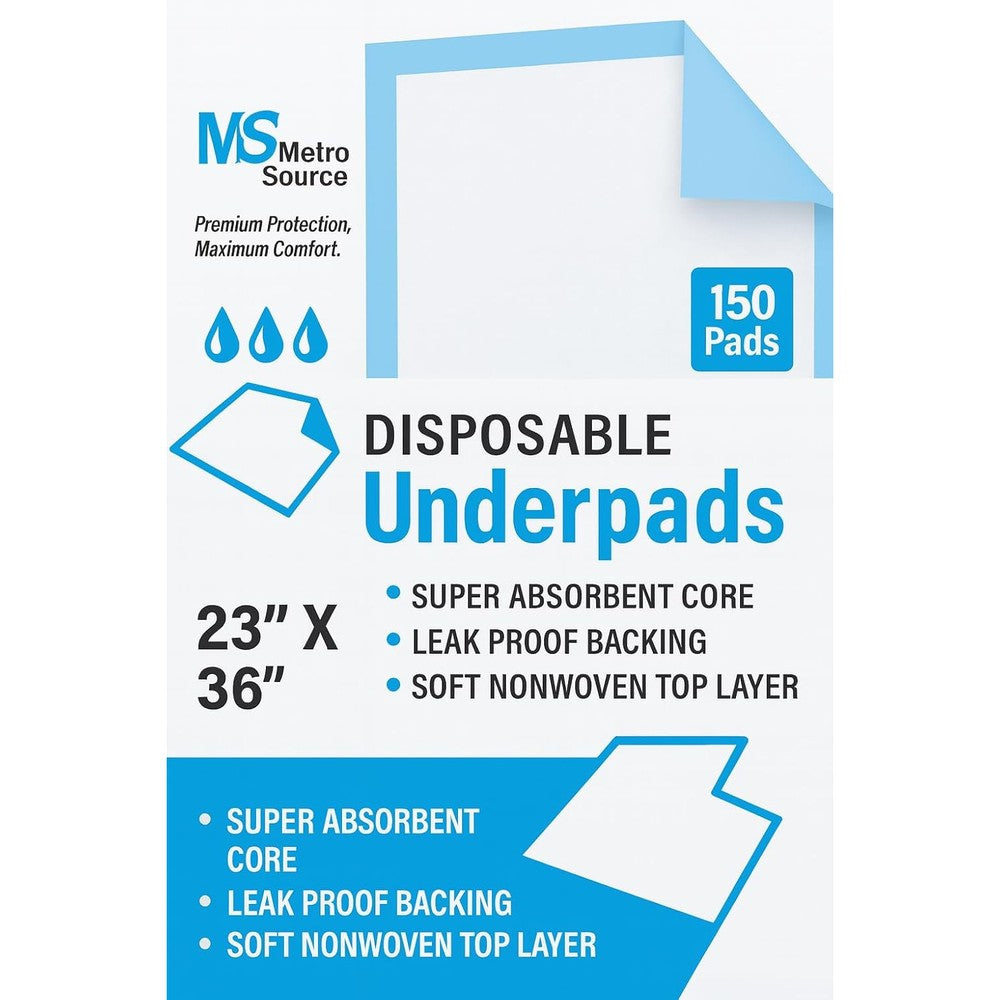 Metro Source disposable underpads 150 count pack front view