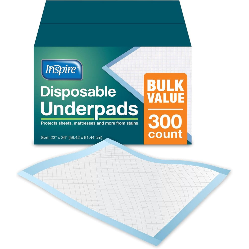 Inspire disposable chux underpads front view of retail packaging
