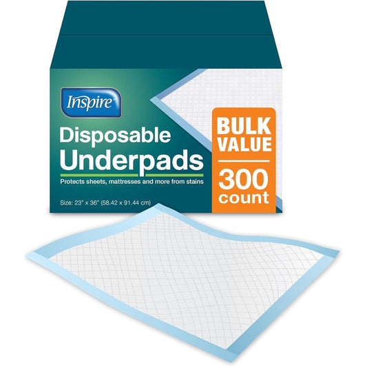 Inspire disposable chux underpads front view of retail packaging