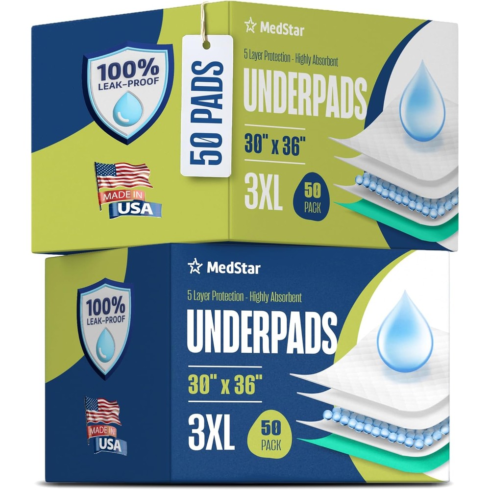 MedStar disposable underpads 30x36 front view packaging