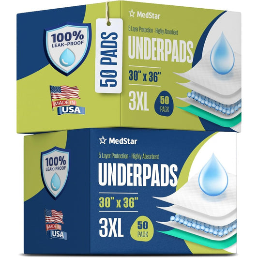 MedStar disposable underpads 30x36 front view packaging
