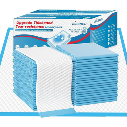BIGGMED XXL disposable underpads 50 count pack front view displaying premium packaging.