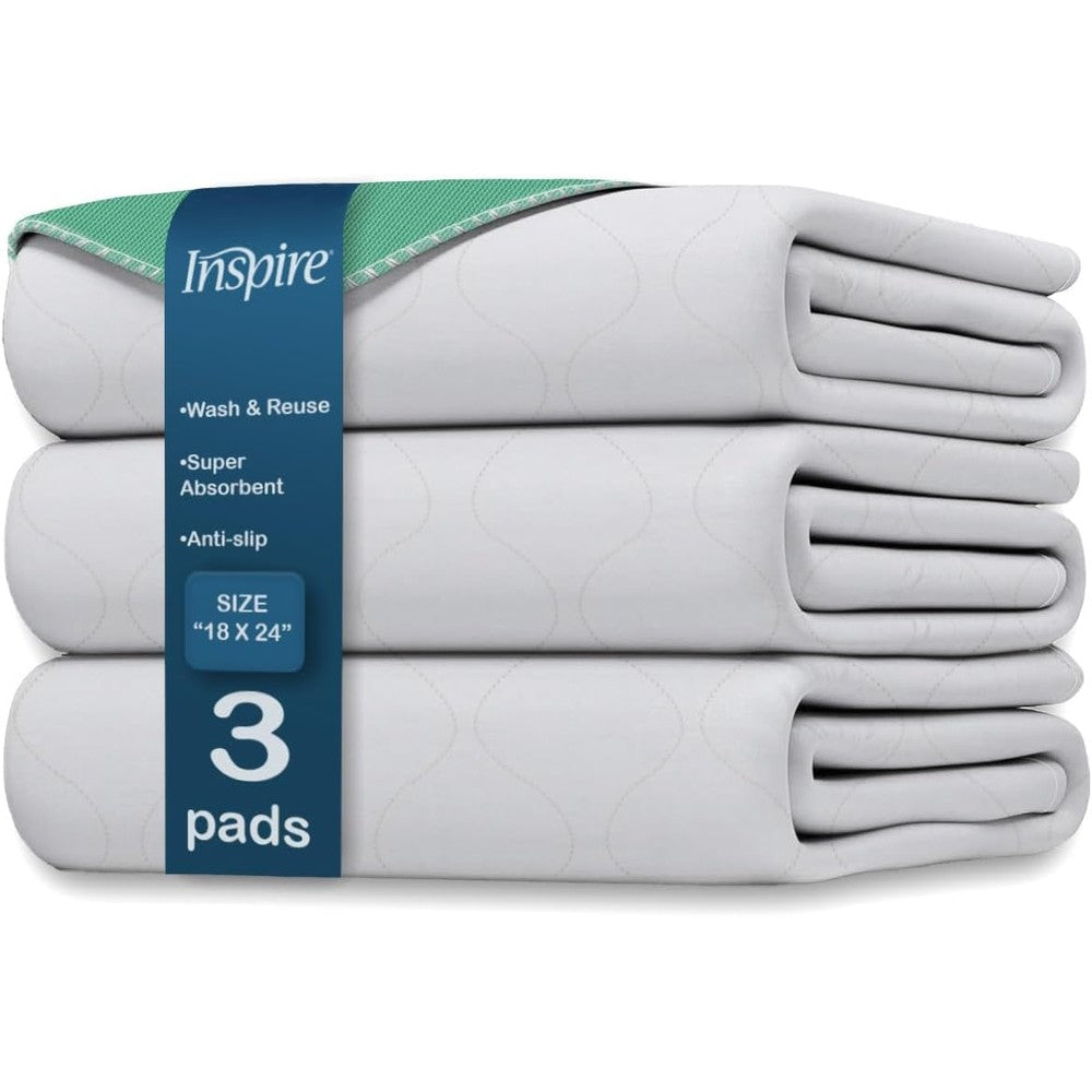 Inspire washable incontinence bed pads 3 pack front view