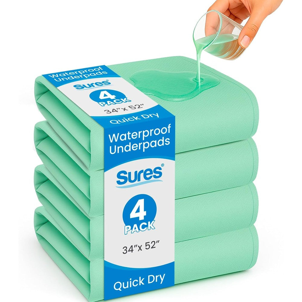 Sures washable waterproof bed pad 4 pack front view showing the soft top fabric layer