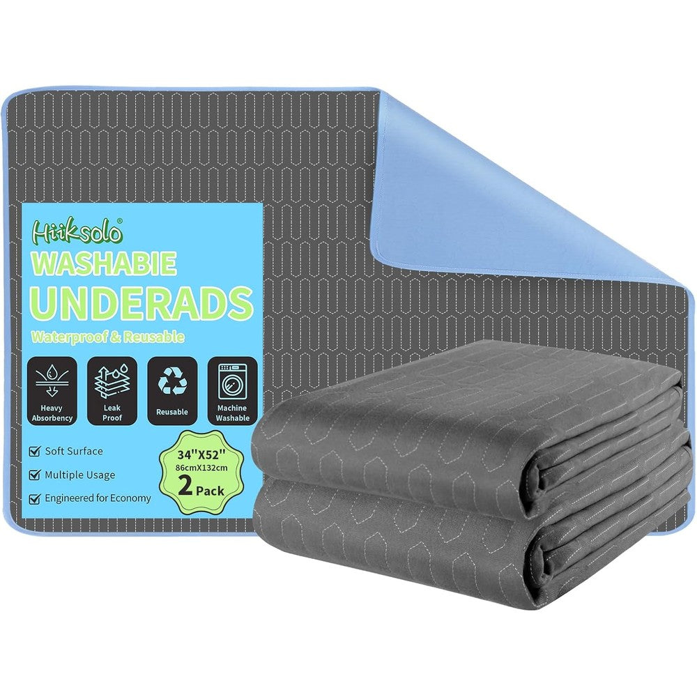 Hiiksolo Reusable Bed Pads front view showing the dark gray quilted surface and encased edges.
