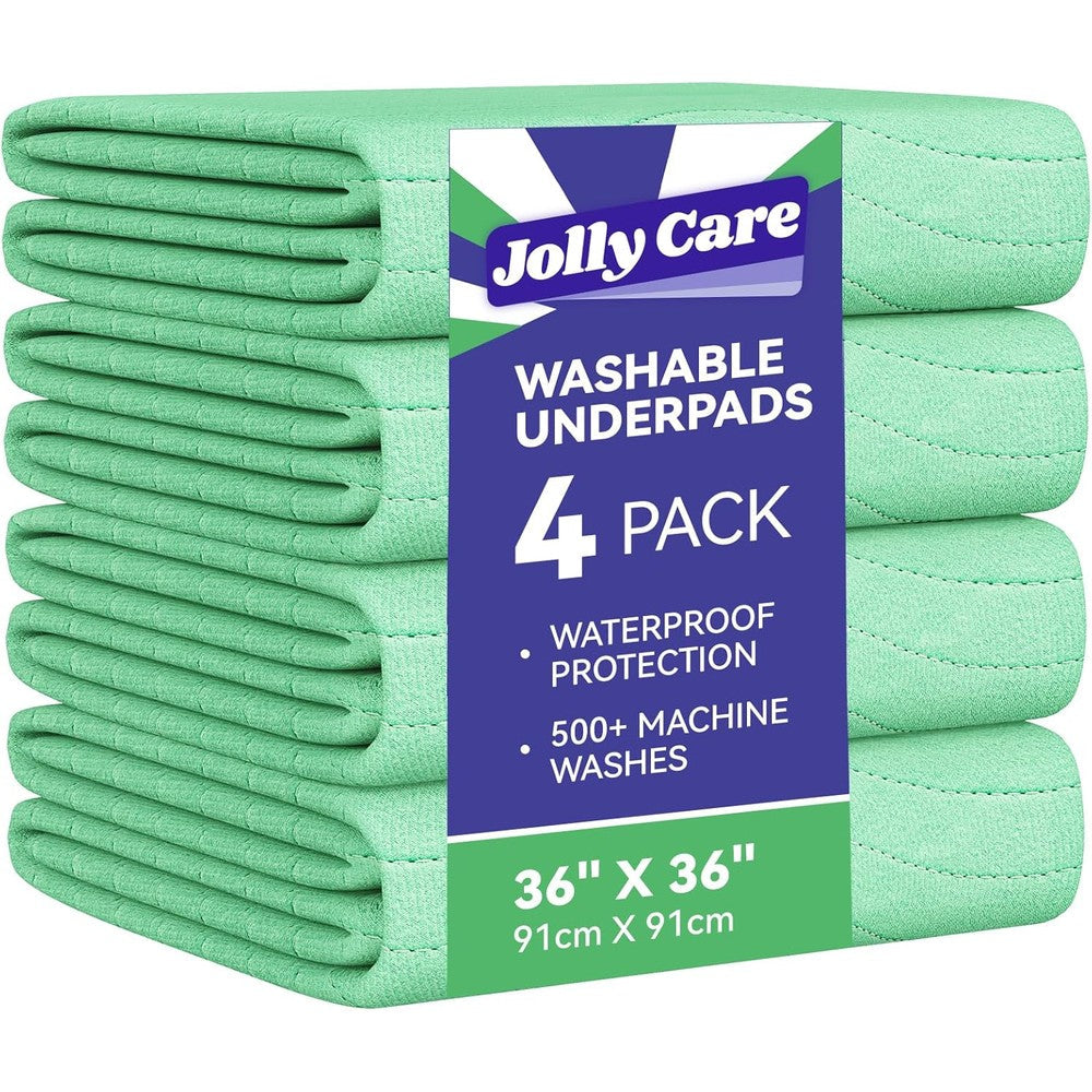 Jolly Care washable underpads waterproof four pack green front view showing quilted texture