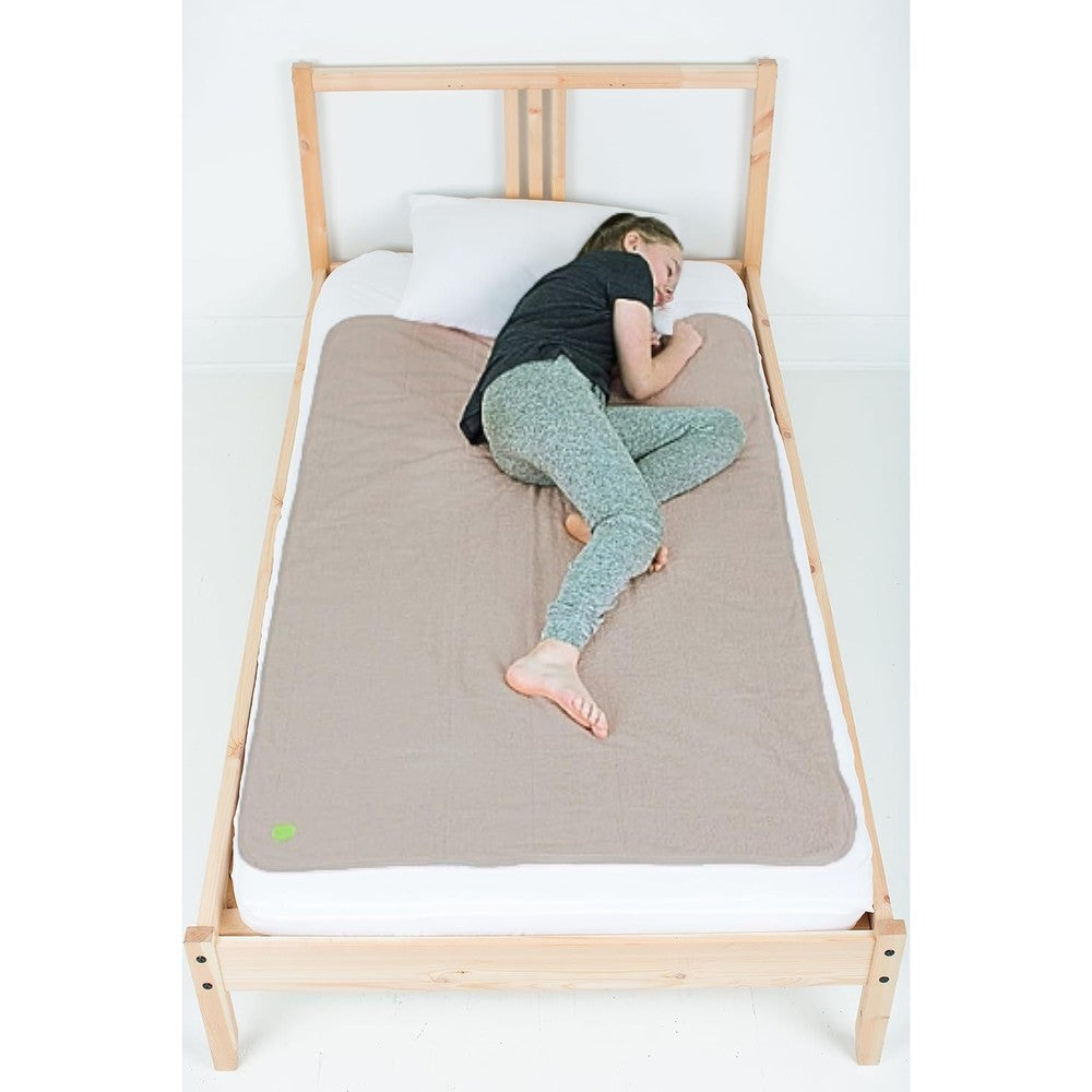 PeapodMats Waterproof Bedwetting Bed Mat in Sand front view showing premium texture