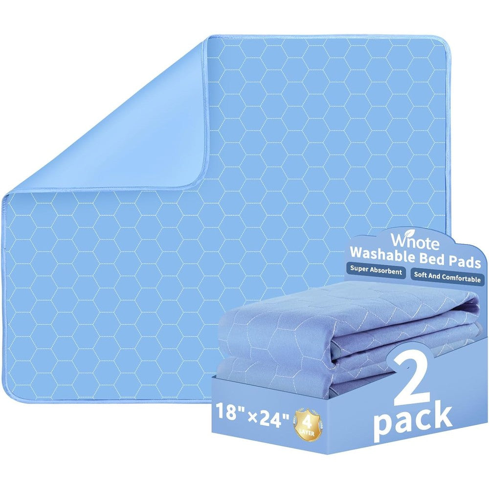 Wnote Washable Underpads front view showing the blue hexagonal pattern and quilted 4-layer design for premium incontinence protection.
