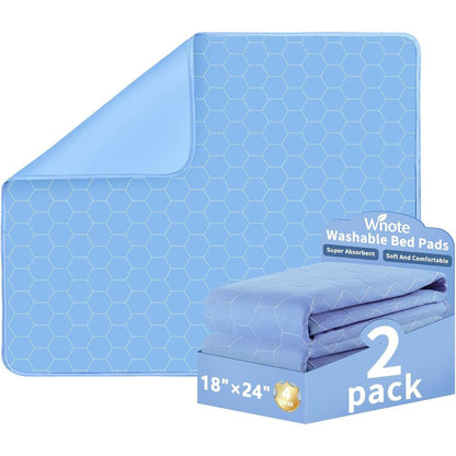 Wnote Washable Underpads front view showing the blue hexagonal pattern and quilted 4-layer design for premium incontinence protection.
