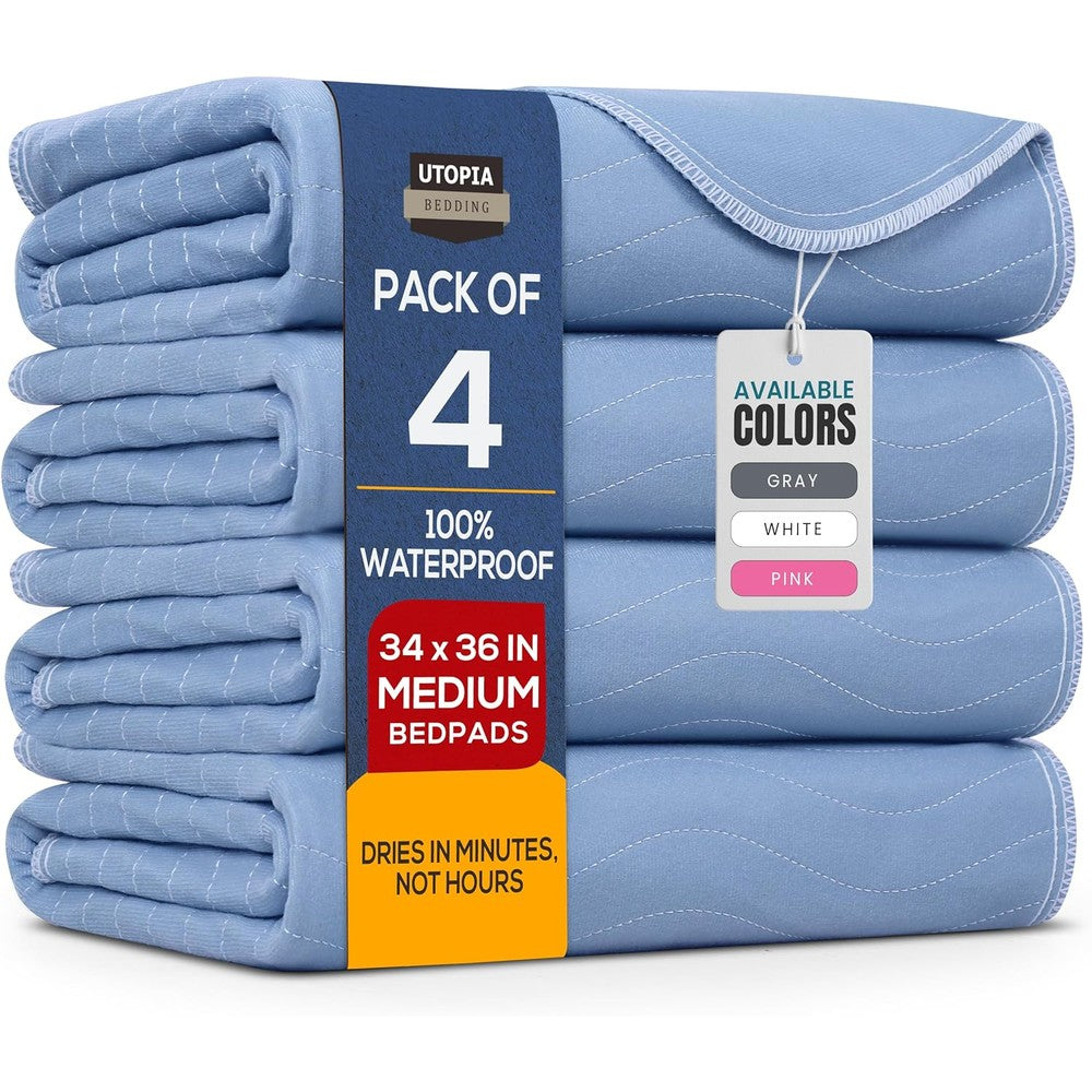 Utopia Bedding washable underpads pack of 4 front view showcasing the blue quilted texture.