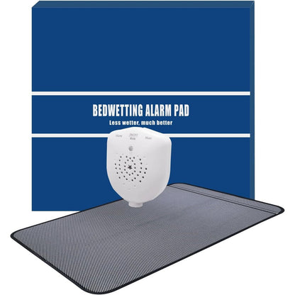 STEHEALTH Bed Wetting Alarm Pads front view showing rechargeable monitor and sensor mat.