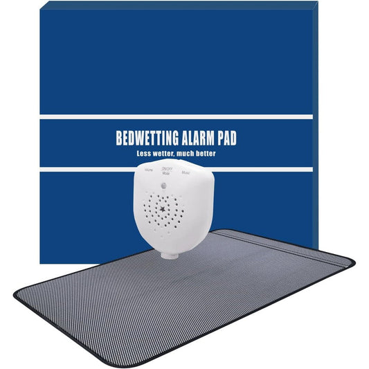 STEHEALTH Bed Wetting Alarm Pads front view showing rechargeable monitor and sensor mat.