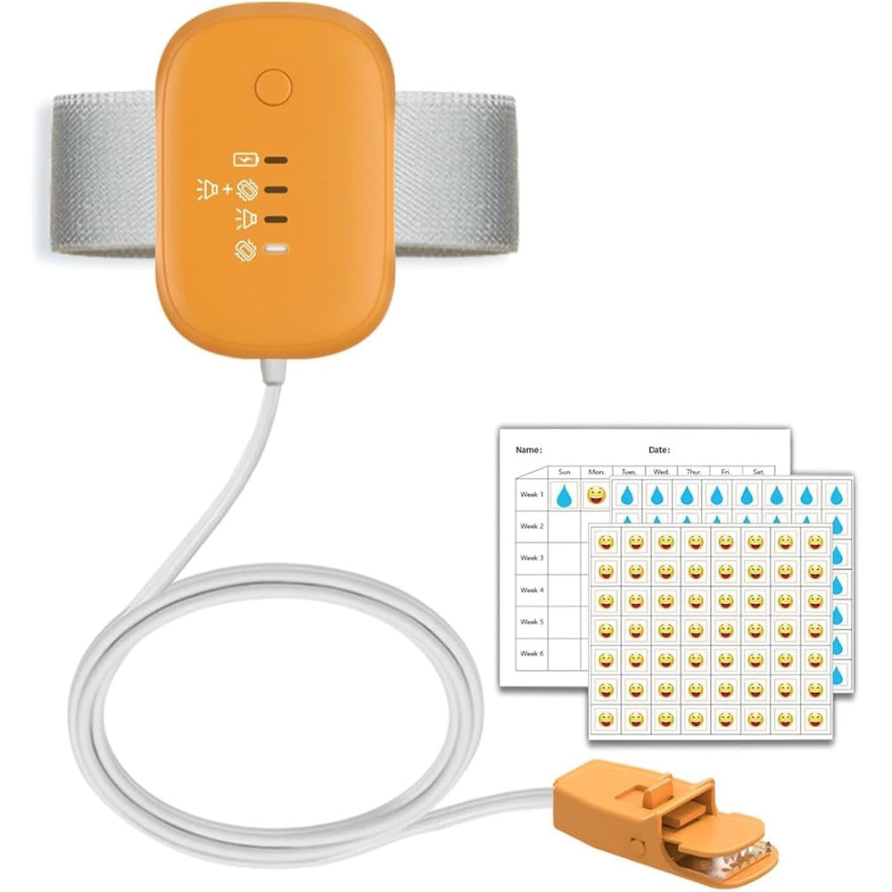 Invyxr Bedwetting Alarm orange unit front view for potty training.