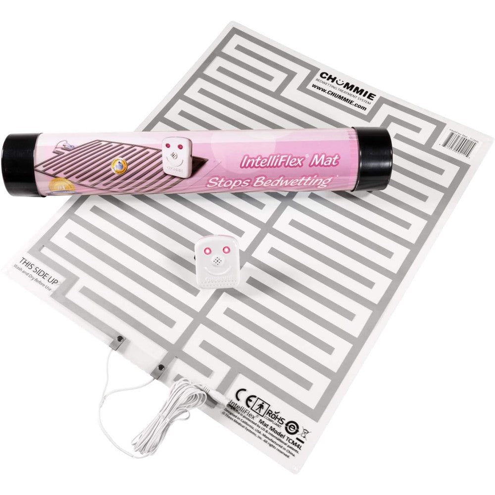 Chummie Pro Bedside Bedwetting Alarm Pink front view with sensor mat.