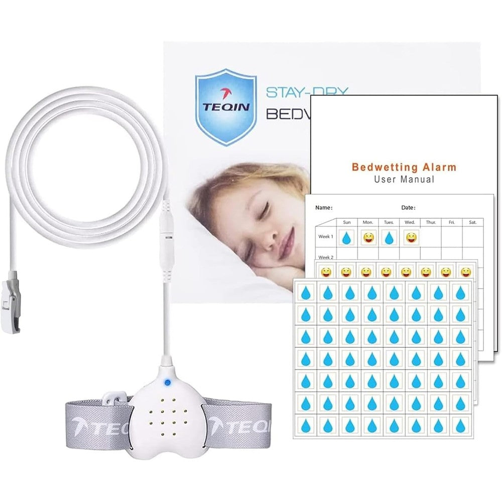 STEHEALTH Bedwetting Alarm front view showing heart shaped monitor and sensor clip.