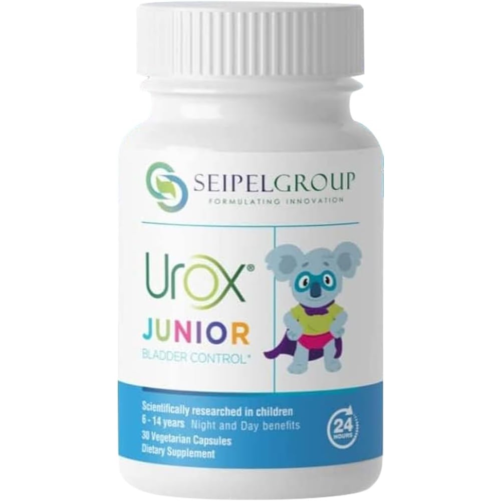 UROX Junior Natural Bladder Control bottle front view showing pediatric bedwetting support packaging