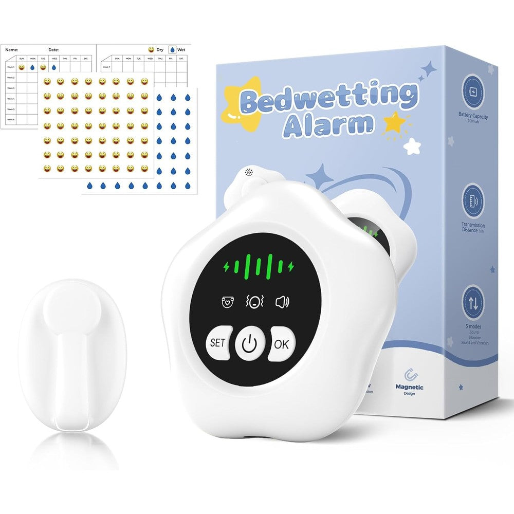 Prabensei wireless bed wetting alarm white front view premium nighttime potty training device for children