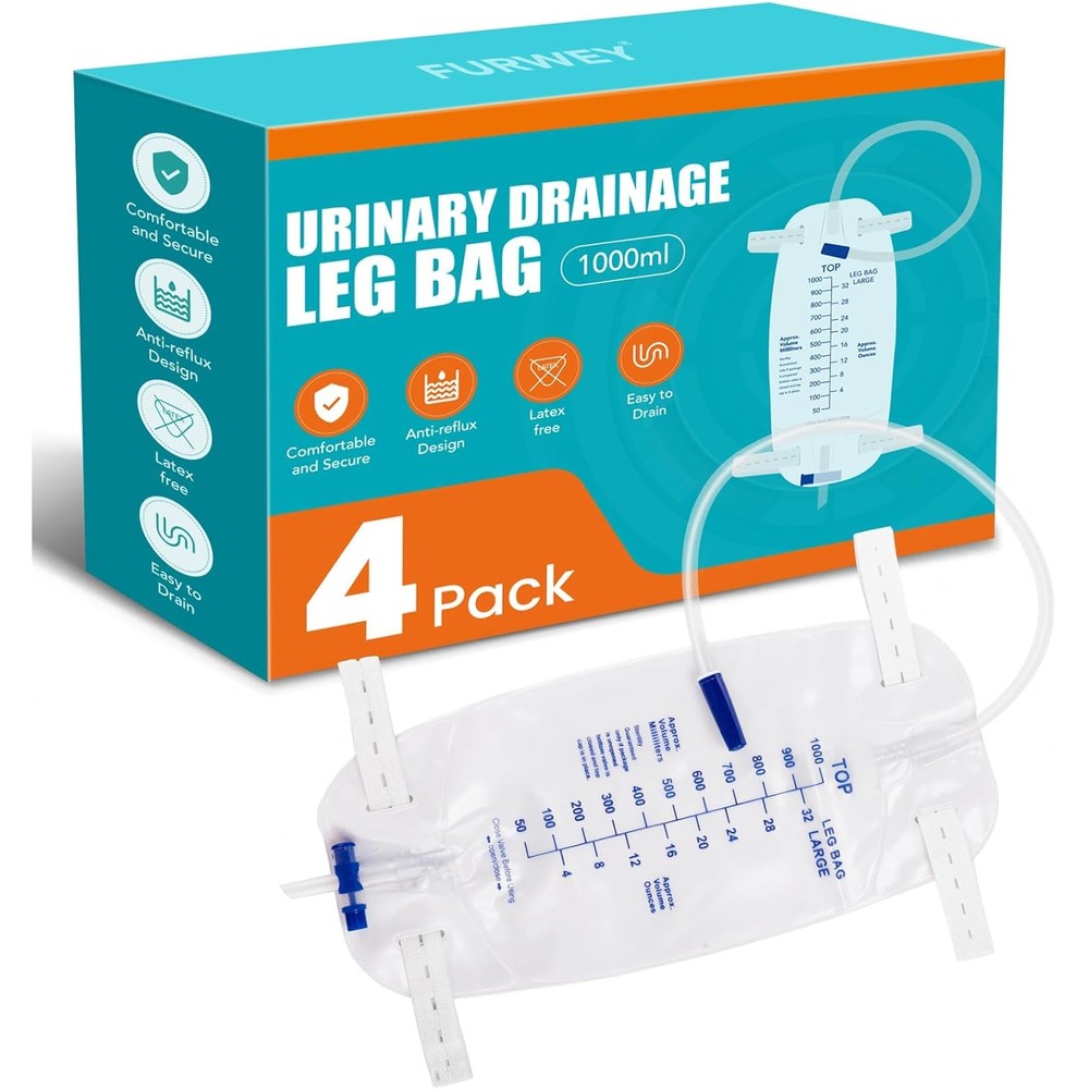 Furwey 4 pack 1000ml urinary leg catheter bags front view