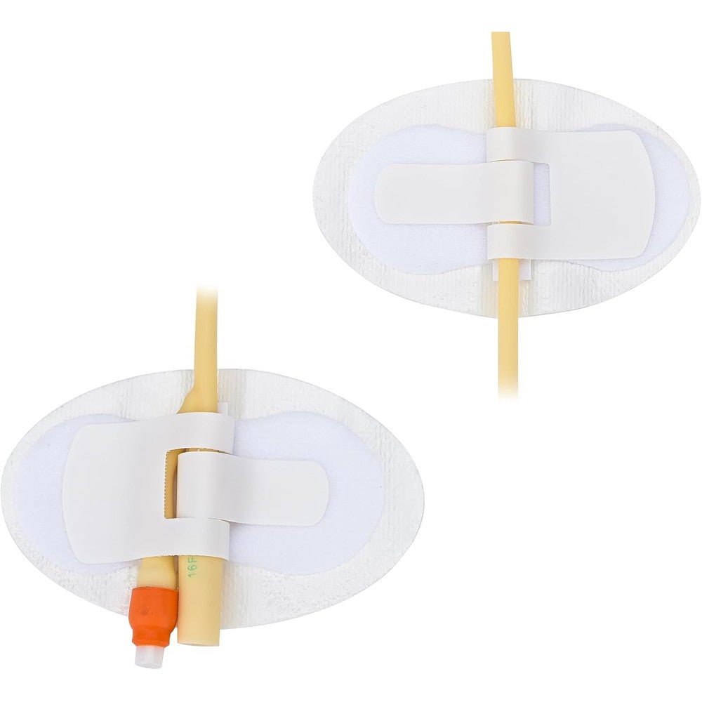 BeHerk Foley Catheter Stabilization Device front view of packaging and adhesive medical patch