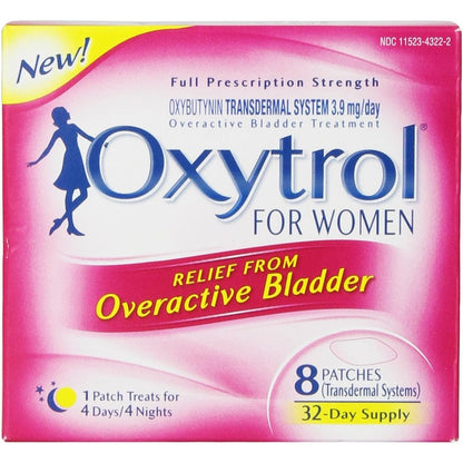 Oxytrol for Women Overactive Bladder Transdermal Patch front packaging showing 8 count quantity