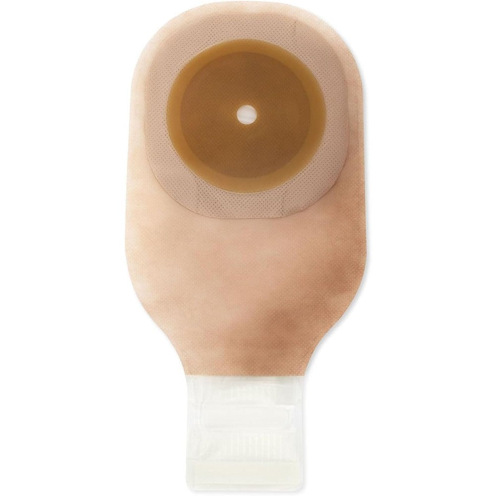 Hollister Premier one piece drainable ostomy pouch front view showcasing ultra clear panel and flat Flextend skin barrier.
