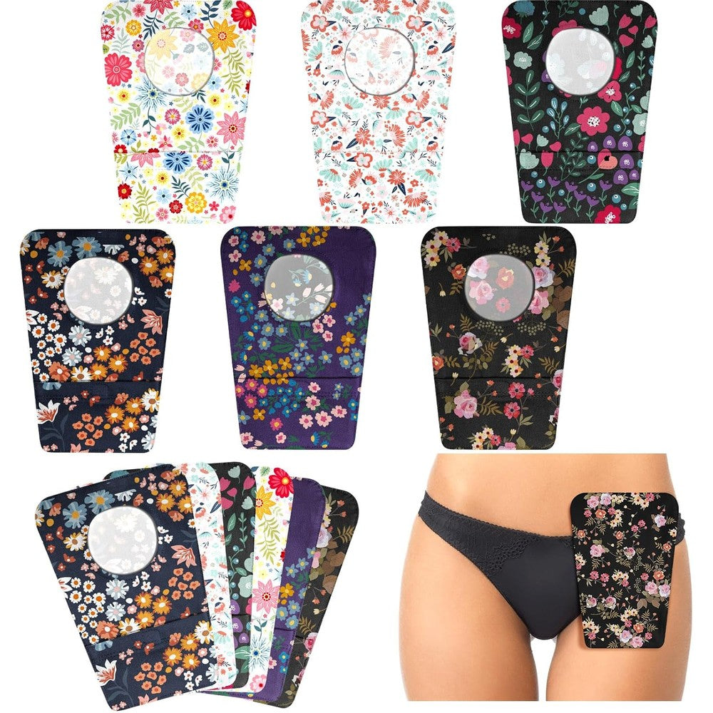 Mumufy 14 Piece Ostomy Bag Pouch Covers front view showing assorted floral patterns.