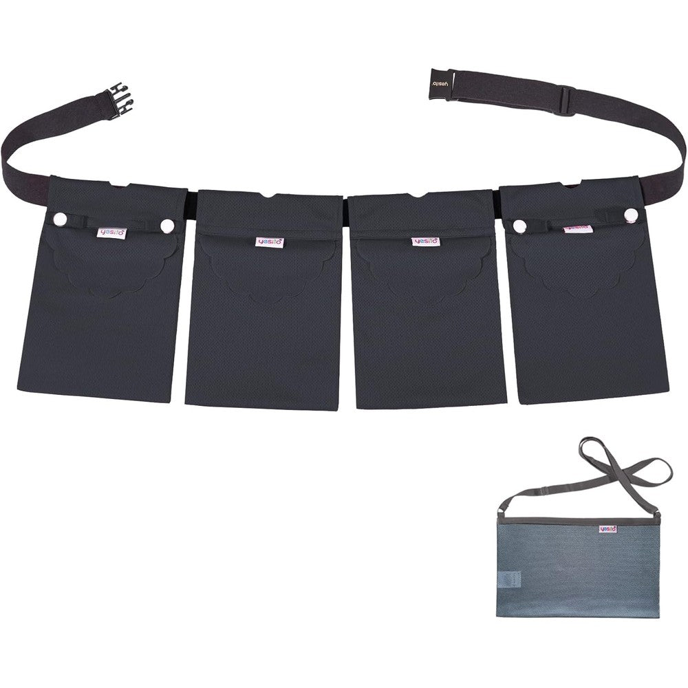 Yesito mastectomy drainage pouch front view black recovery belt with four pockets for surgical drains