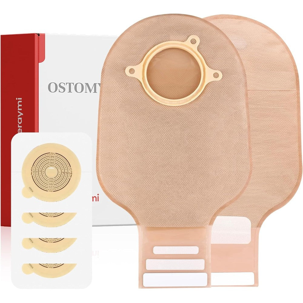 Heagimed two piece colostomy bags ostomy supplies kit front view featuring 16 drainable pouches and 6 cut to fit skin barriers