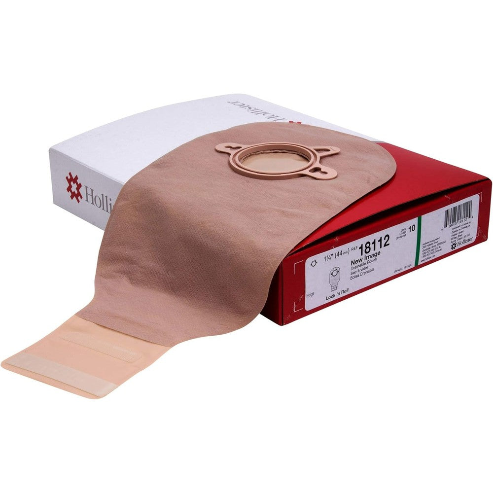 New Image two piece drainable colostomy pouch front view showing beige comfortwear panel