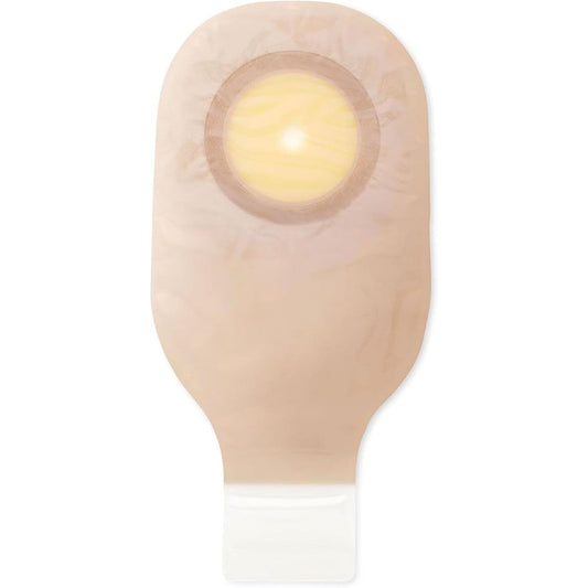 Hollister Premier one-piece drainable ostomy pouch front view showing ultra-clear film and flat FlexWear skin barrier