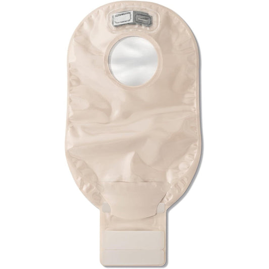 Hollister New Image two piece drainable ostomy pouch front view showcasing transparent film