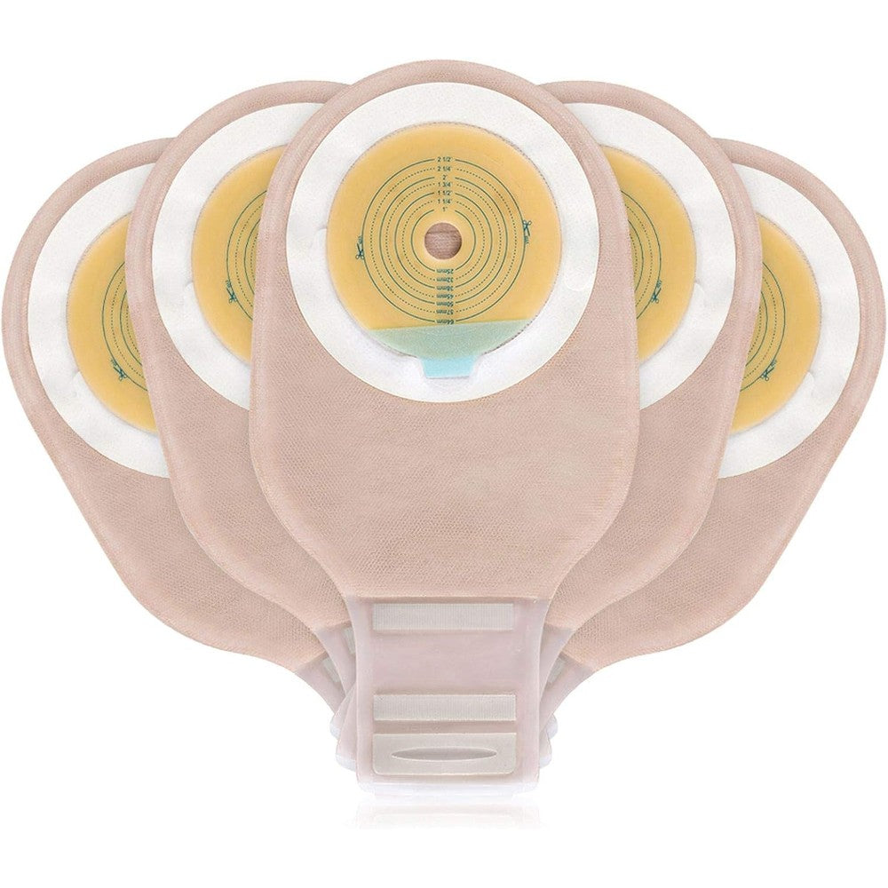 OUCHAN Carbou one piece drainable colostomy bags front view showcasing the cut to fit hydrocolloid barrier tape.