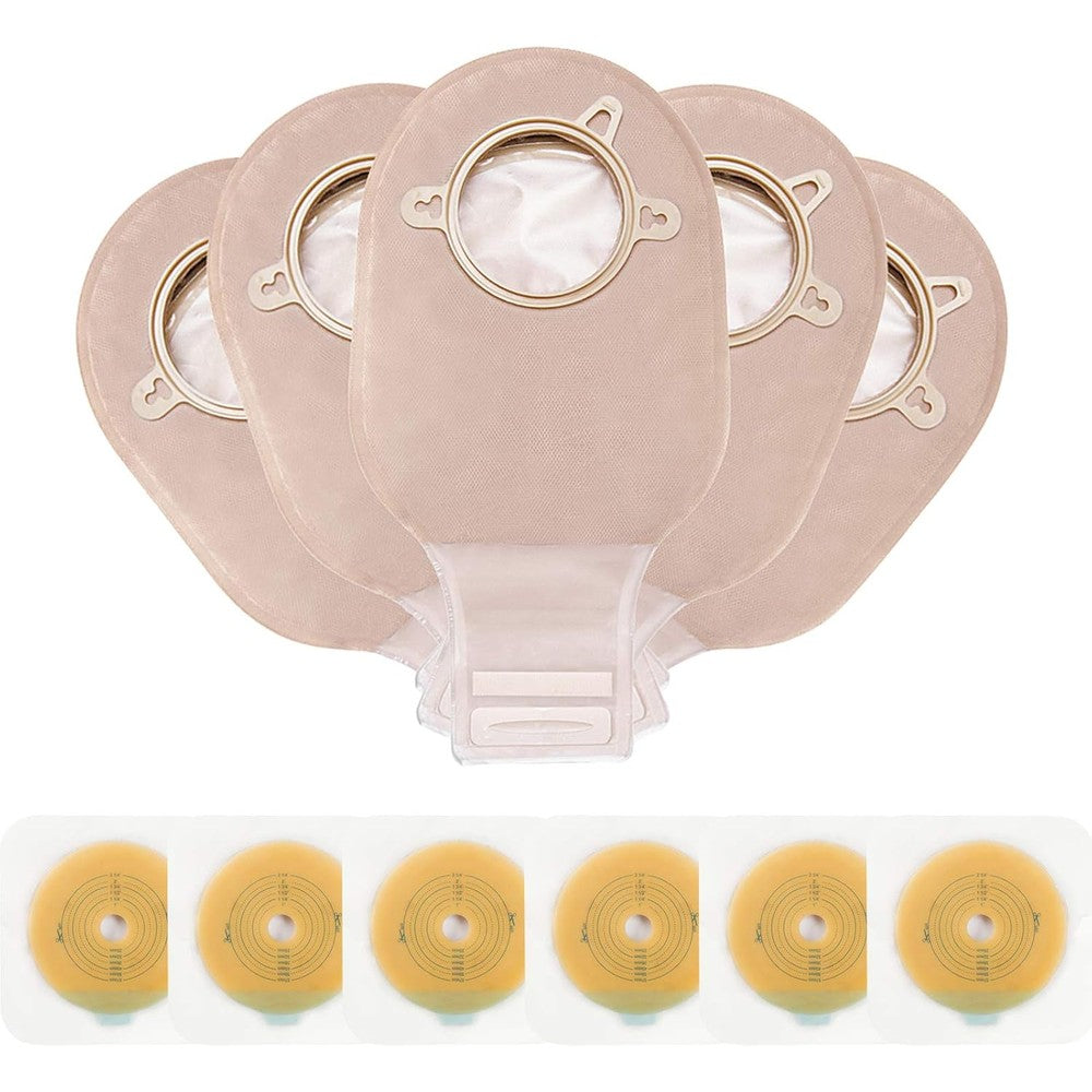 OUCHAN Carbou Two Piece Ostomy Supplies kit front view showing drainable pouches and skin barriers