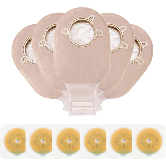 OUCHAN Carbou Two Piece Ostomy Supplies kit front view showing drainable pouches and skin barriers