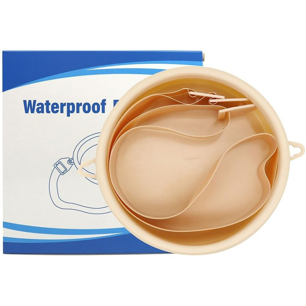 Shanzhinan Ostomy Shower Cover front view showing the beige waterproof silicone cup and protective stoma shield.