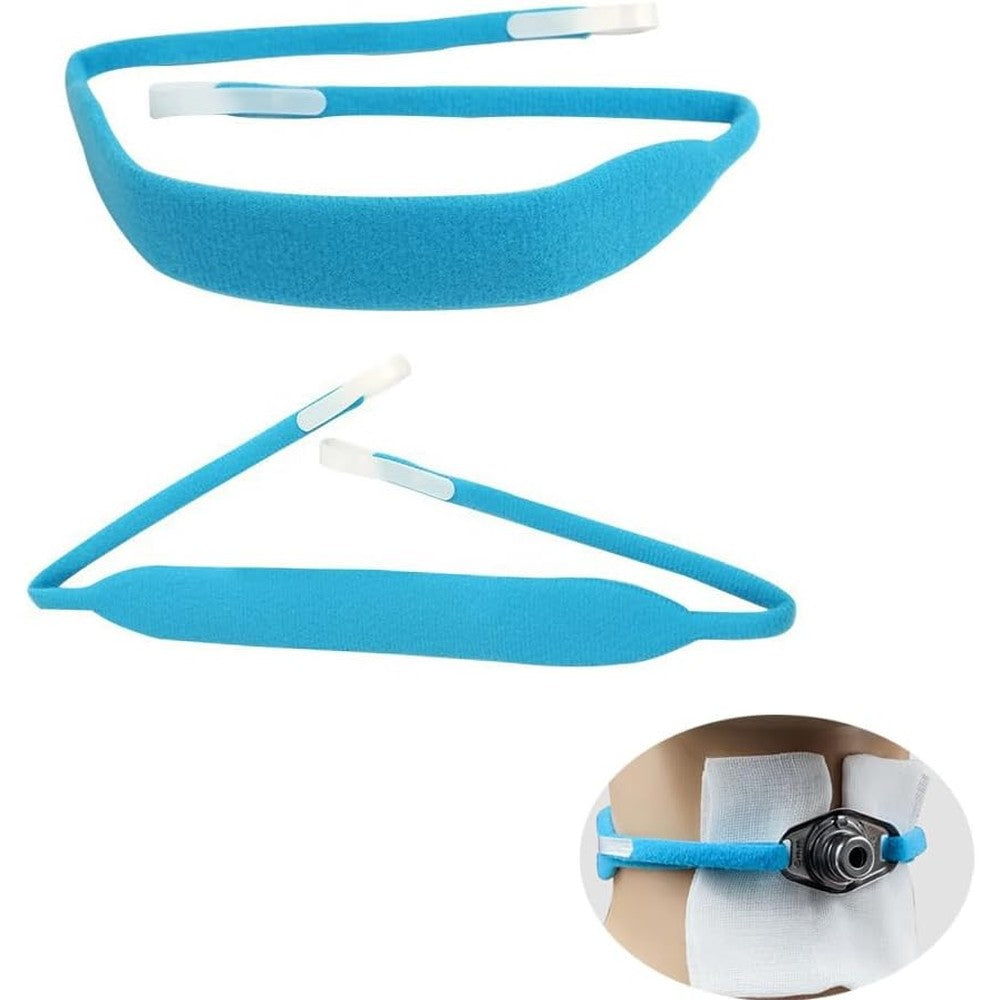 DeaHea Tracheostomy Tube Holder Belt 2-pack showing the blue adjustable neck straps front view.