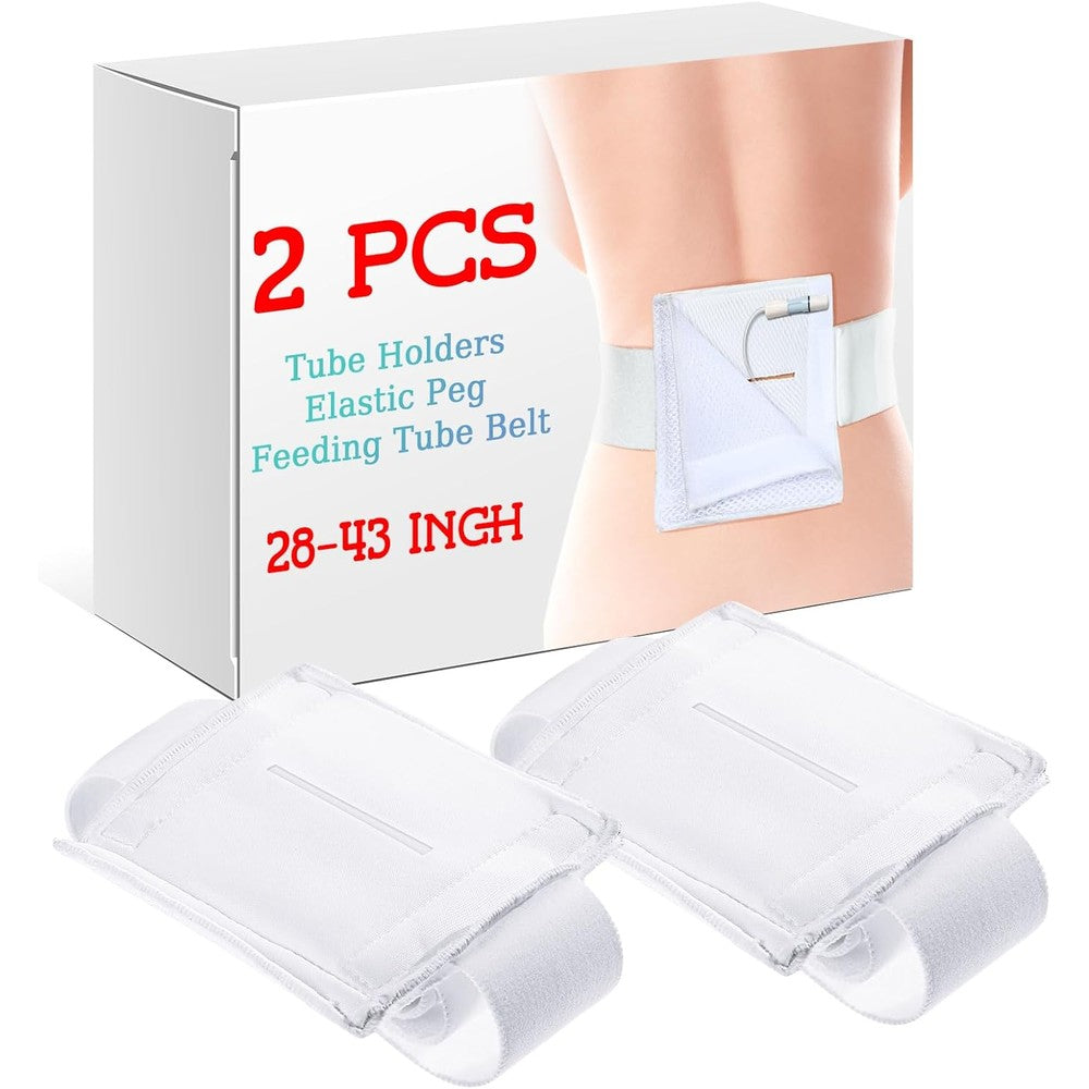 Tondiamo 2 Pieces Feeding Tube Holder Belt front view in white color showing the adjustable elastic waistband.