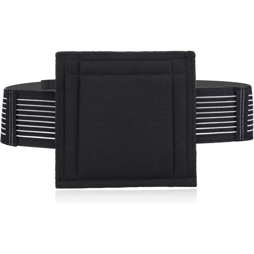 EaseToU breathable g tube holder belt medium front view showing black elastic band and large protective square pouch