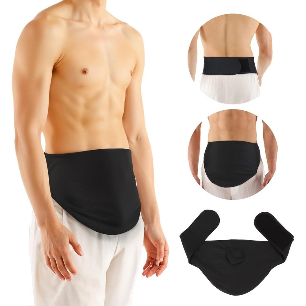 YConnect Ostomy Belt front view showcasing the black premium elastic fabric and sleek design.