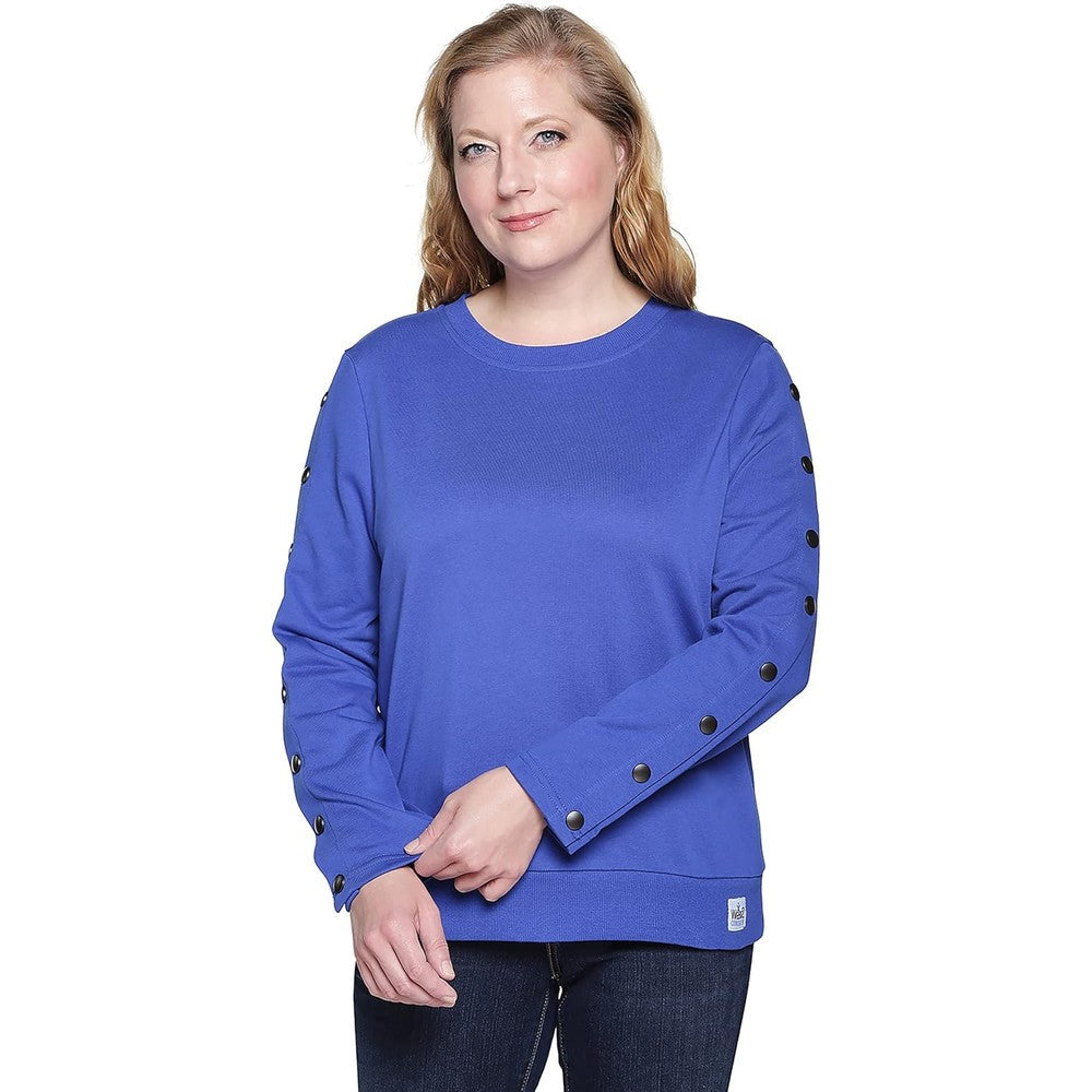 Wear2Conquer Dialysis Shirt for Women front view in royal blue for arm port access.
