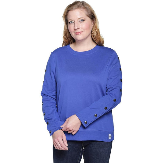 Wear2Conquer Dialysis Shirt for Women front view in royal blue for arm port access.