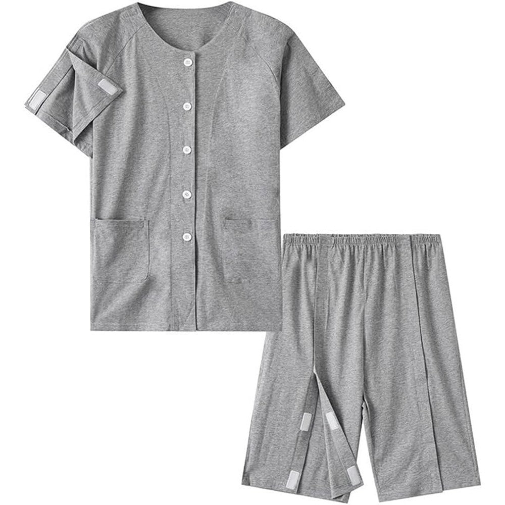 Siomlana Men Tear Away Surgery Recovery Suit front view gray cotton fabric