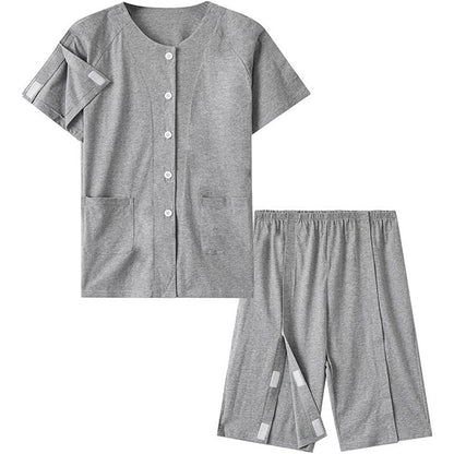 Siomlana Men Tear Away Surgery Recovery Suit front view gray cotton fabric