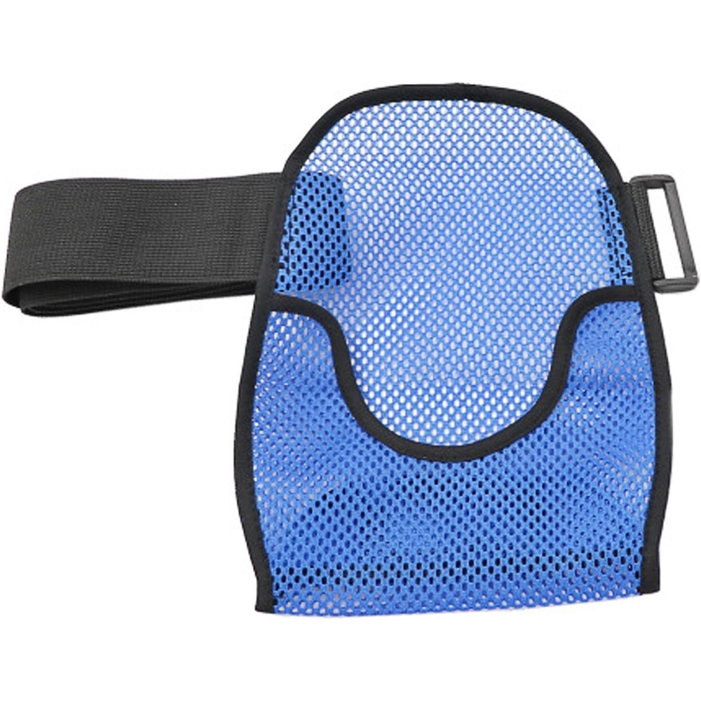 Pilarmuture waterproof ostomy bag cover front view showing blue mesh fabric.