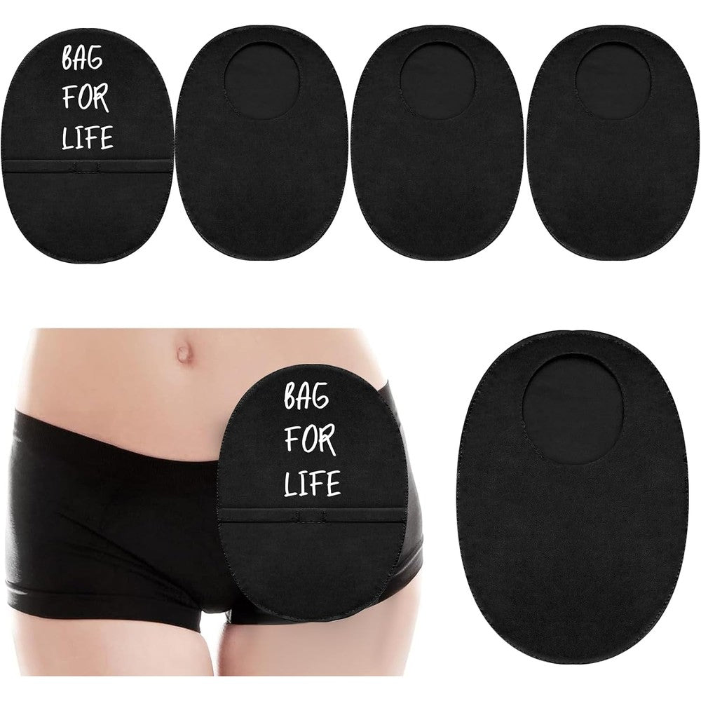 Jutom black ostomy bag cover front view for stoma protection.