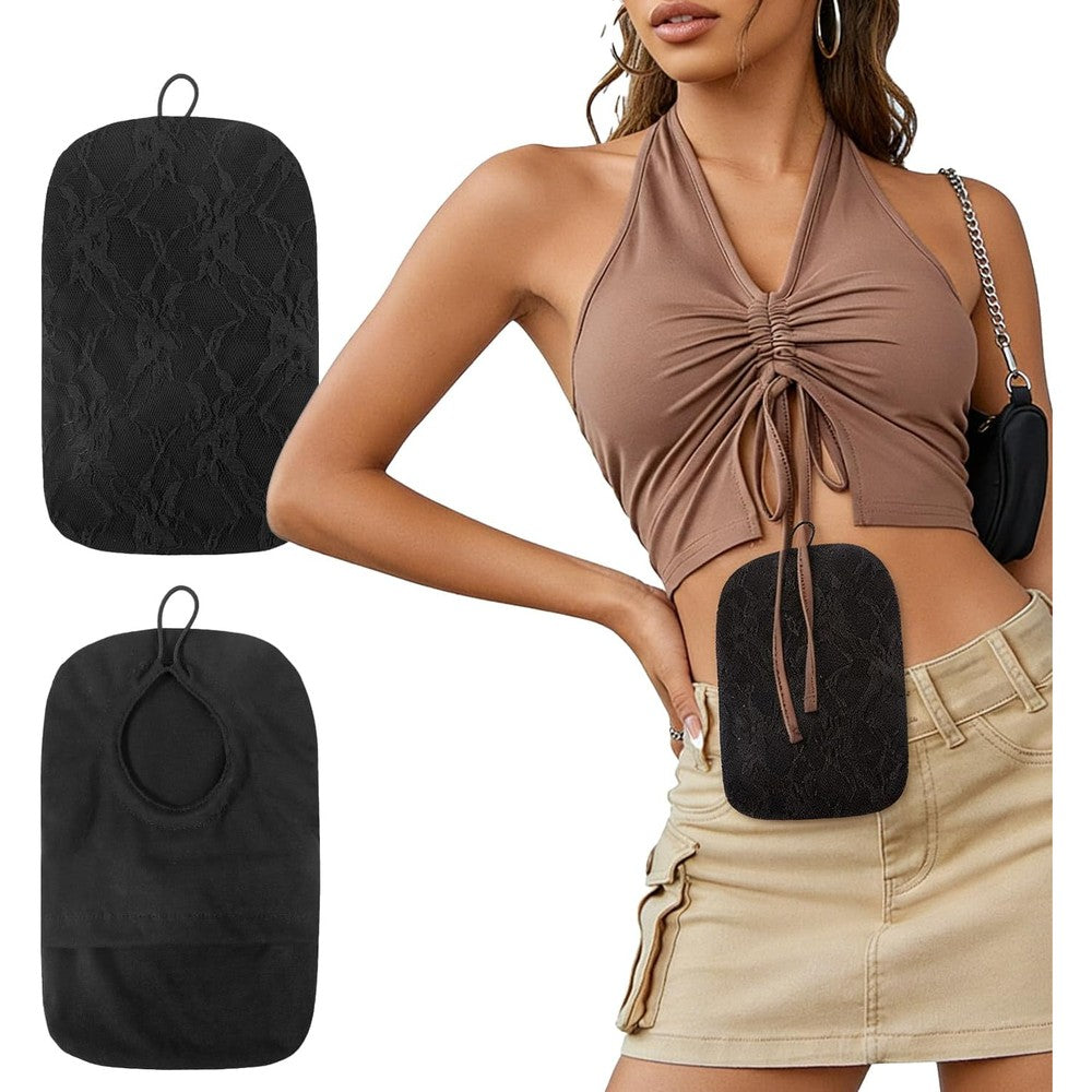 ZHUOGWJFJ Black Lace Ostomy Bag Covers 2 Pack front view for discreet stoma care.