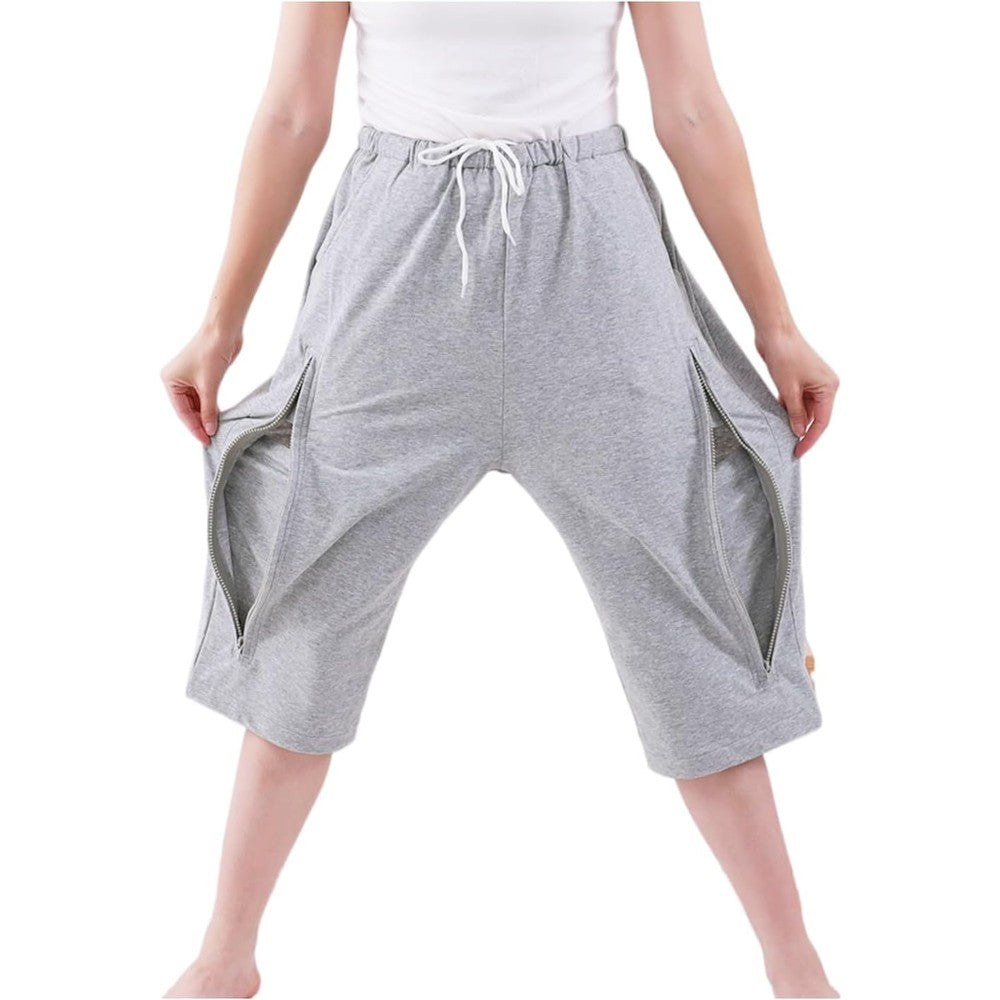 Lmaray Catheter Leg Bag Cropped Pants front view showing discreet zippered pockets.