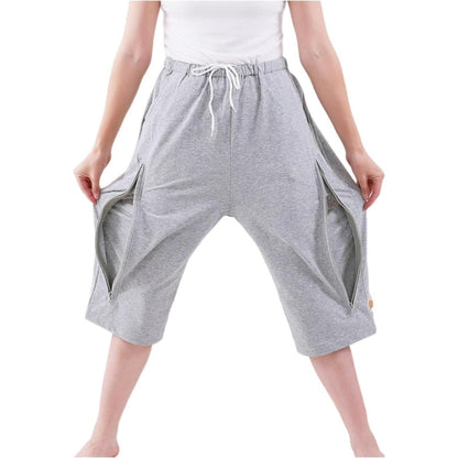 Lmaray Catheter Leg Bag Cropped Pants front view showing discreet zippered pockets.